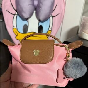 Disney Pink and Brown Mini Bag with Pom Pom